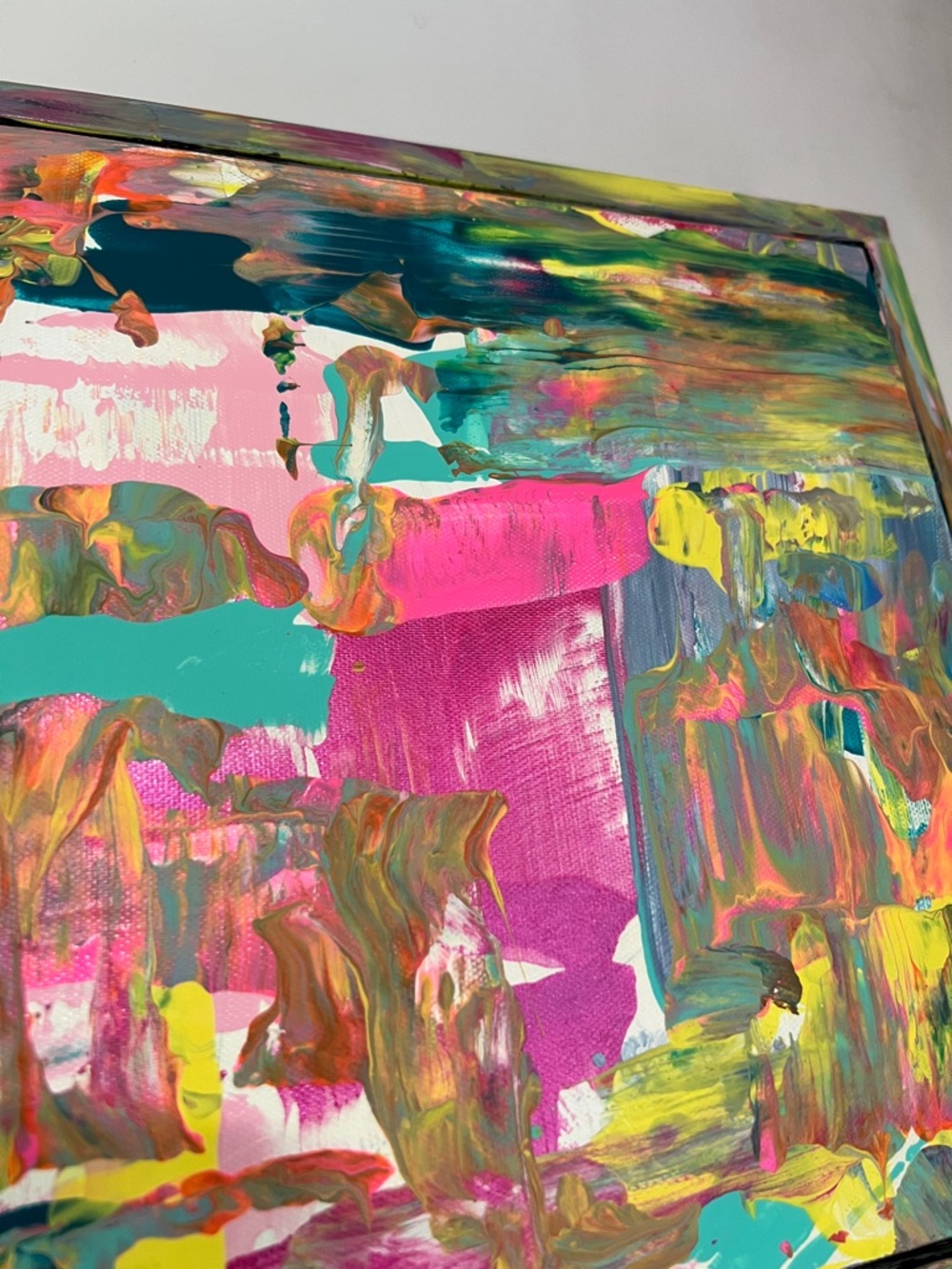 Abstract Canvas Wall Art - Pink Multicolor Modern Painting - Picture 4 of 6